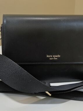 kate spade Black Leather Crossbody with Gold Logo